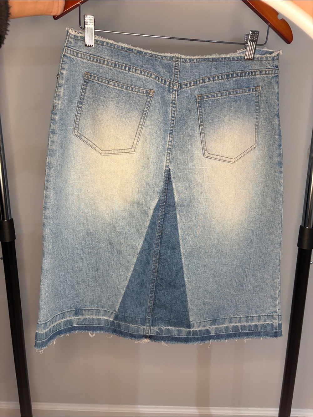 DKNY Light Blue Denim Pencil Skirt with Front Slit
